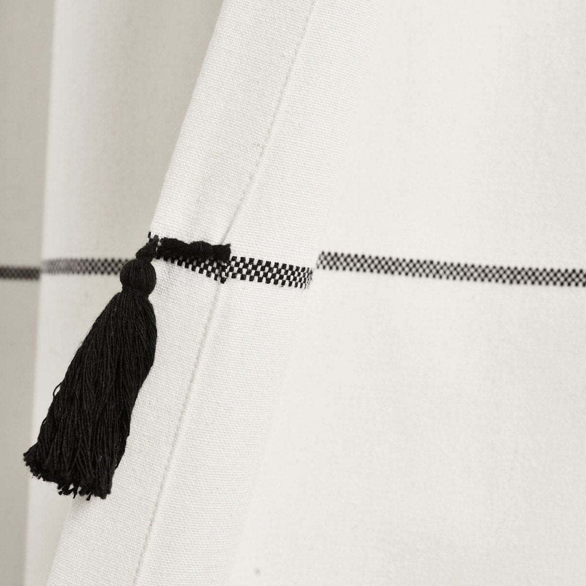 Farmhouse Boho Stripe Woven Tassel Recycled Cotton Window Curtain Panel Set