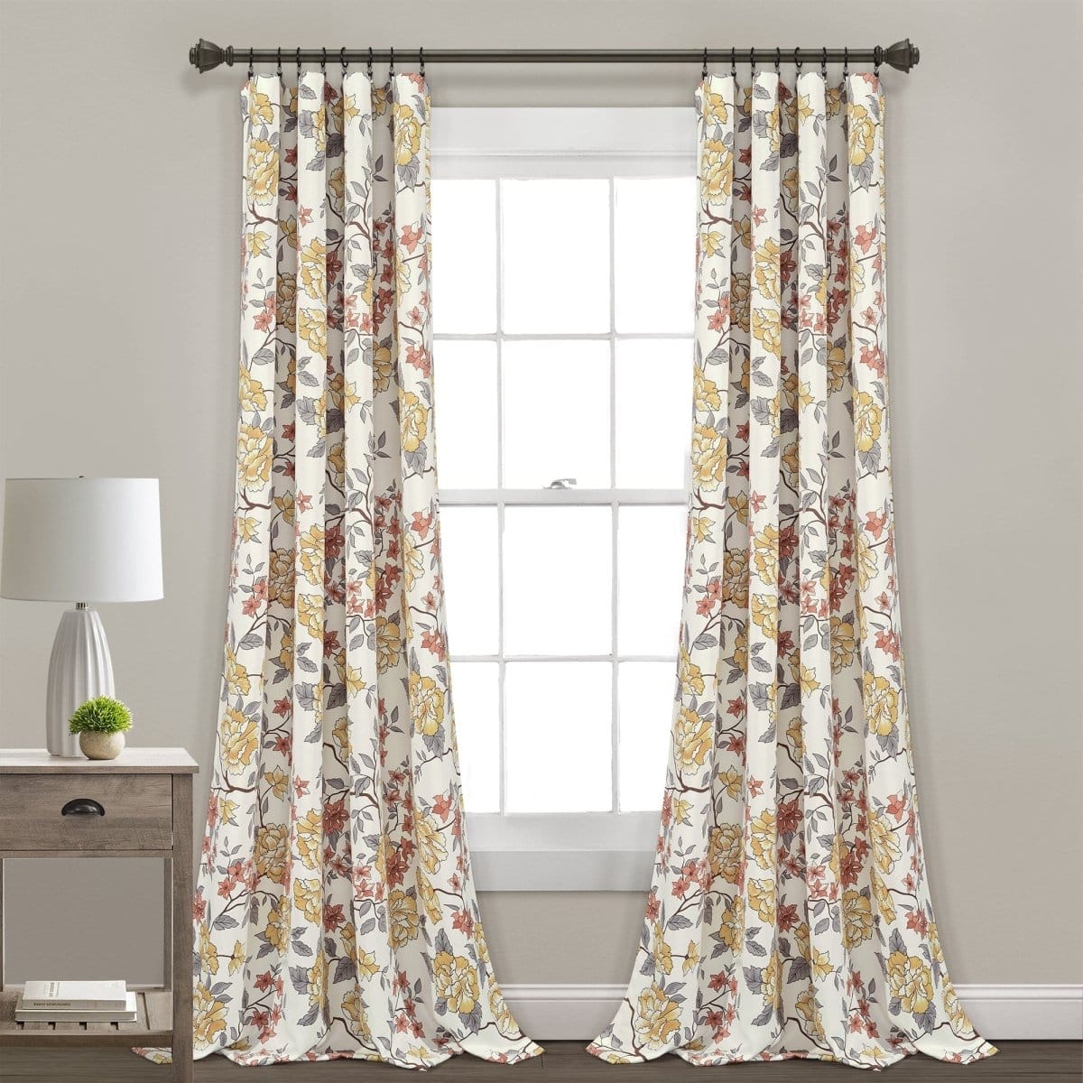 LushDecor Ivana Floral Light Filtering Window Curtain Panel Set in White_Multi