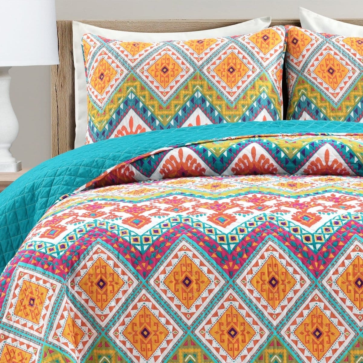 LushDecor Boho Chevron Reversible Cotton Quilt 3 Piece Set