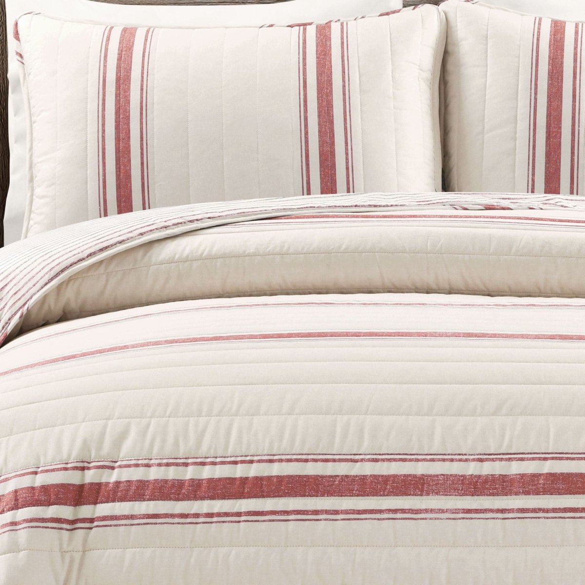 LushDecor Farmhouse Stripe Reversible Cotton Quilt Set - view 12
