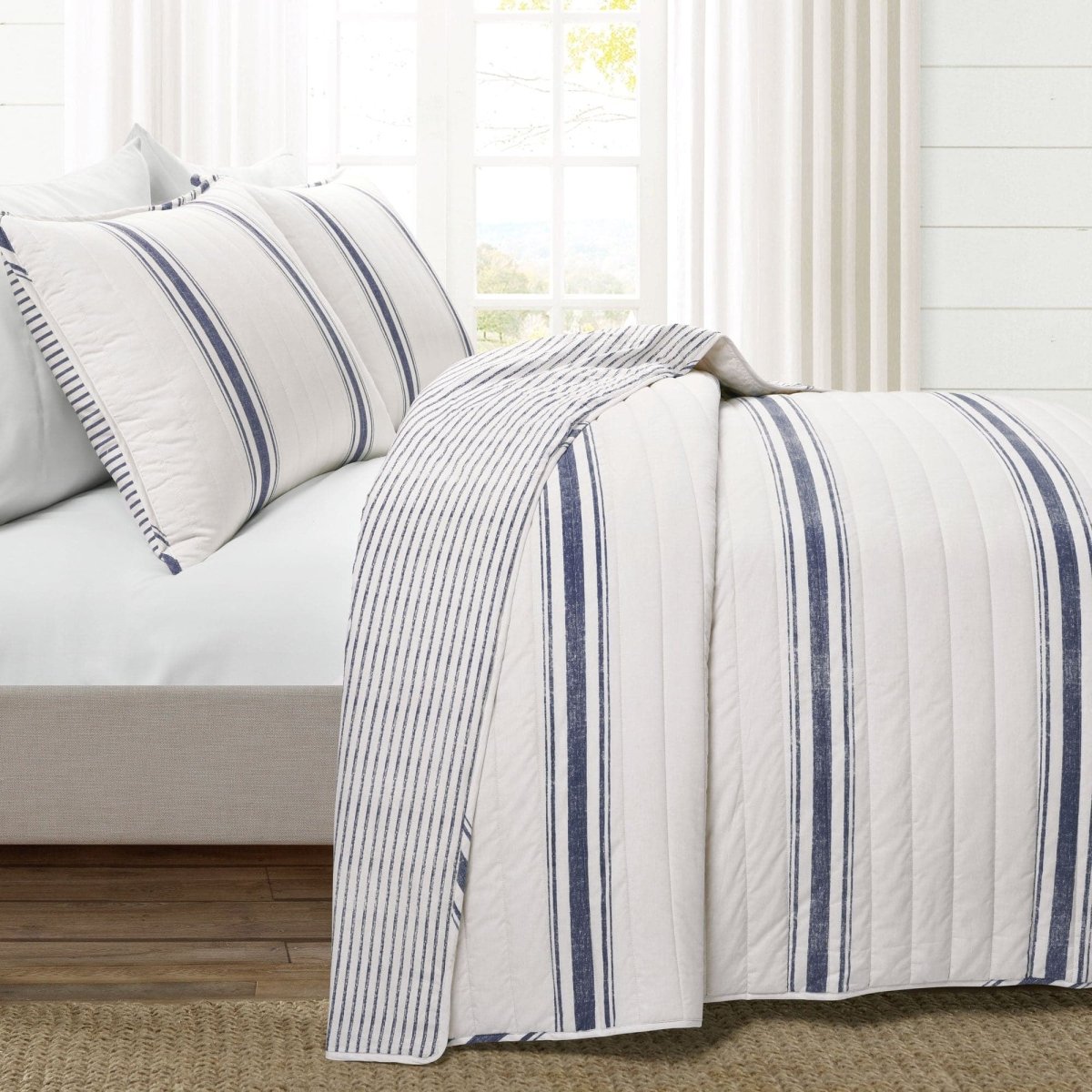 LushDecor Farmhouse Stripe Reversible Cotton Quilt Set