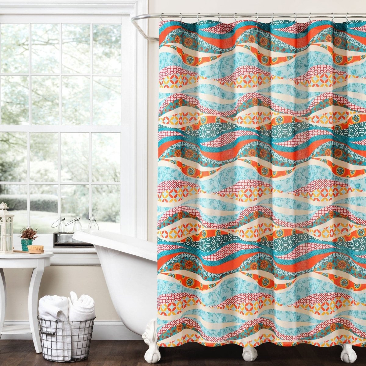 Hailey Watercolor Wave Cotton Shower Curtain 72" x 72"