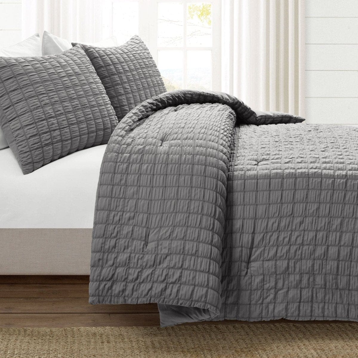 LushDecor Crinkle Textured Dobby Comforter Set in Dark Gray - view 2