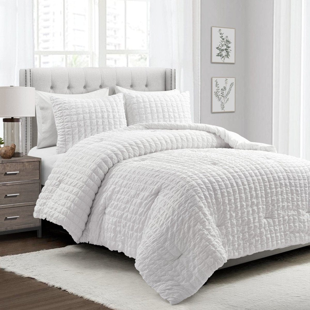 LushDecor Crinkle Textured Dobby Comforter Set in White