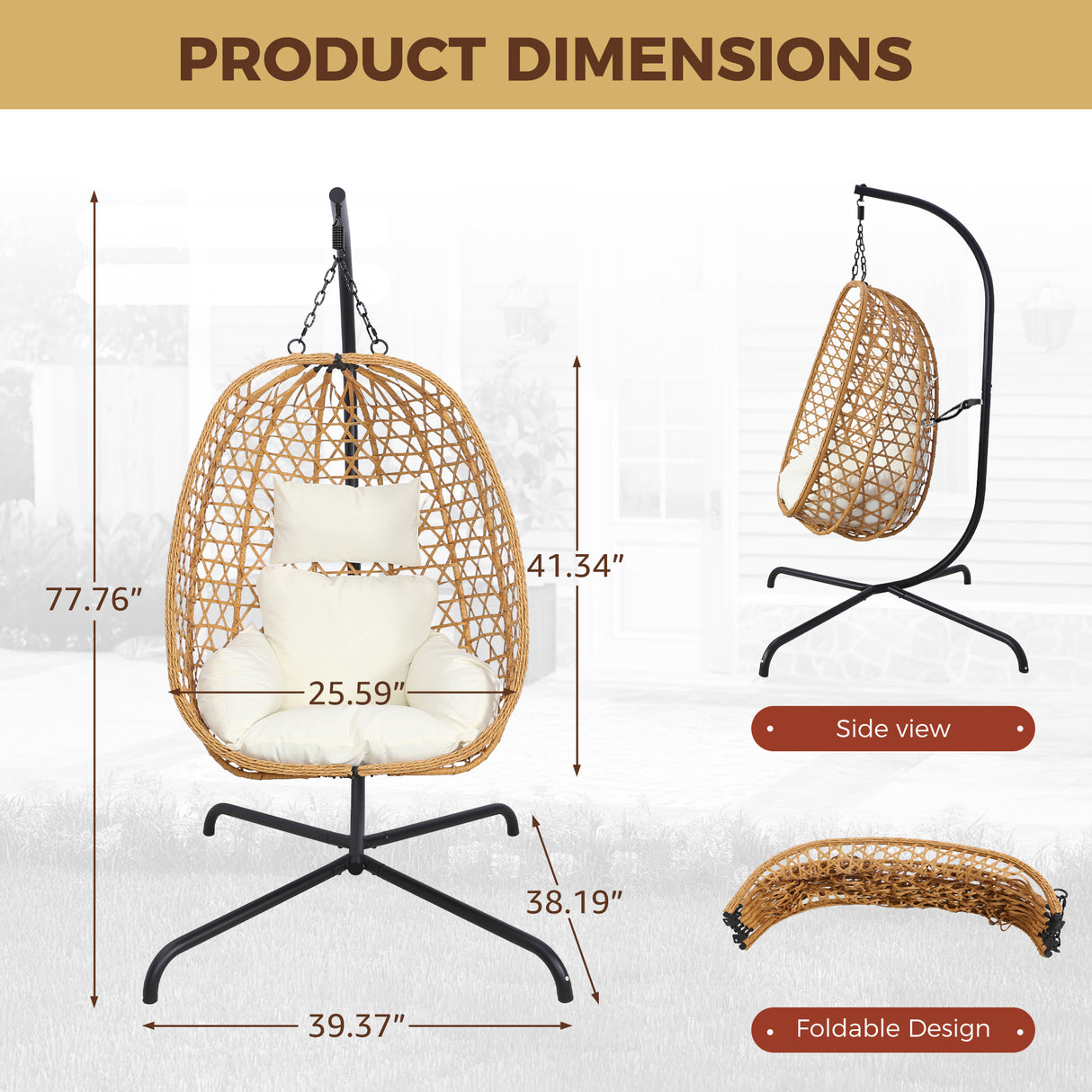 Egg Chair with Stand, Patio Wicker Hanging Chair, Hammock Swing Chair