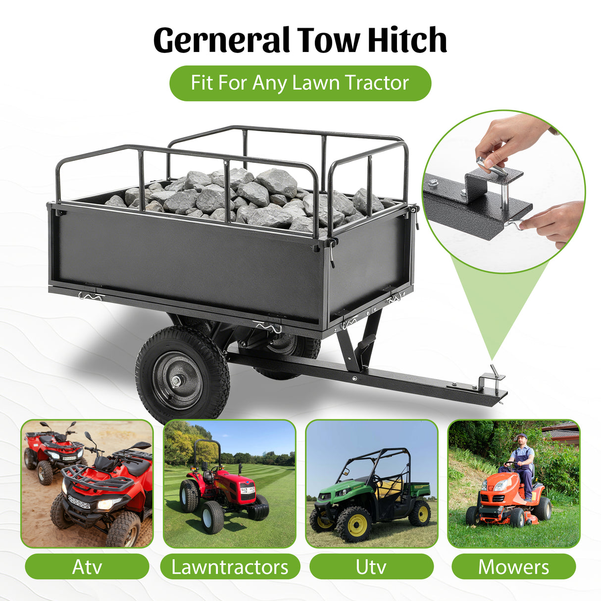 600LBS Heavy Duty Steel Dump Cart Trailer, 17 Cu.Ft.