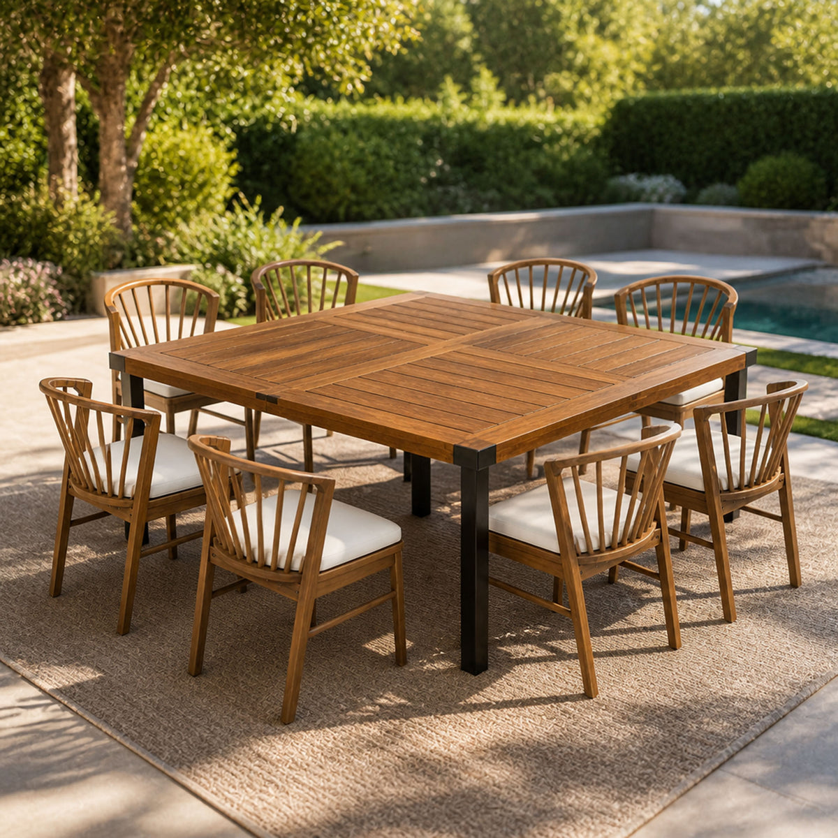 9-Piece Acacia Wood Outdoor Dining Set