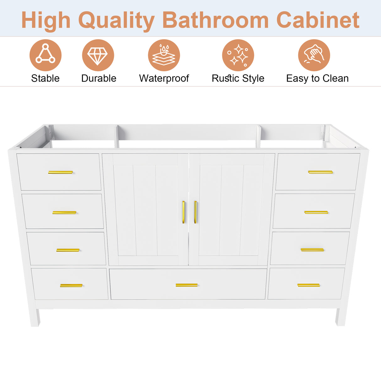 60" Bathroom Vanity Base Cabinet with Storage in White