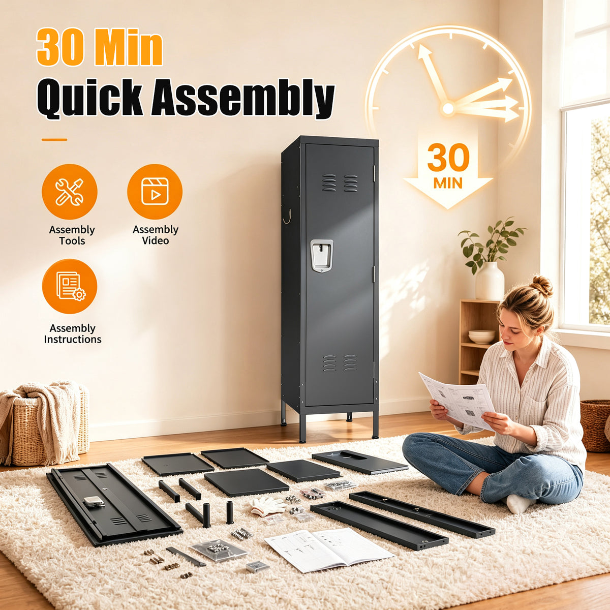 55-Inch Tall Metal Wardrobe Cabinet
