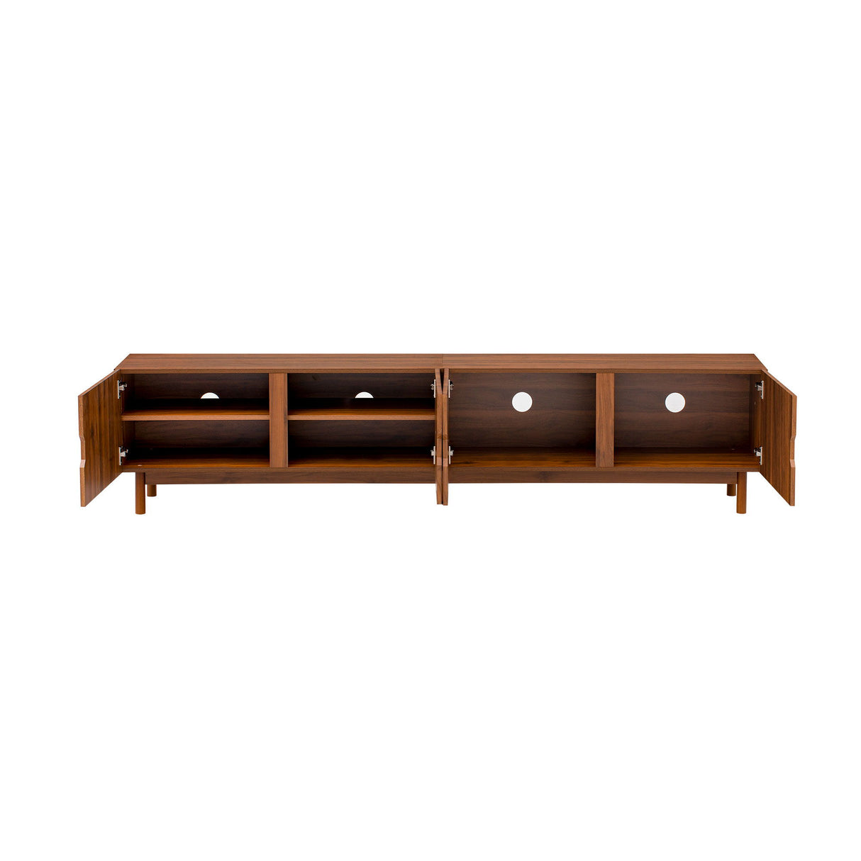 TV Stand With Legs, Media Console, 4 Cabinets For Living Room - Natural Wood