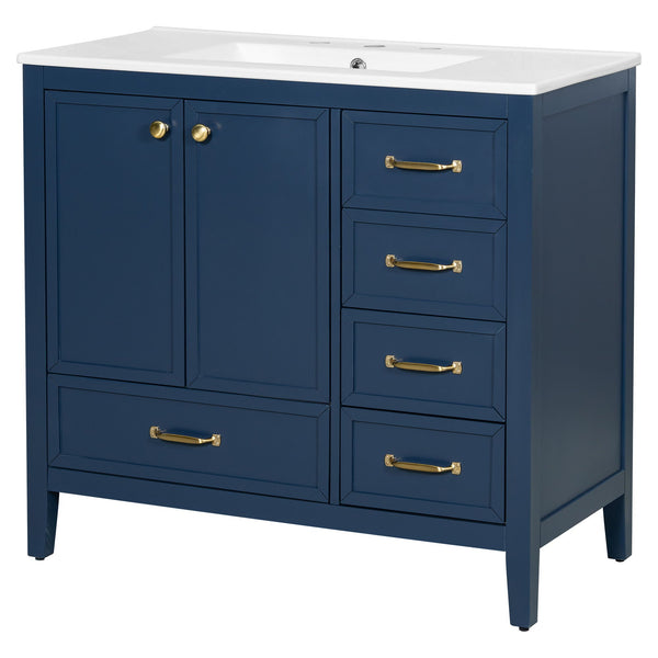 Elegant Vintage Bathroom Vanity With Sink And Soft Closing Door, 4 Drawers Of Different Sizes Frame - Best Buy Furniture