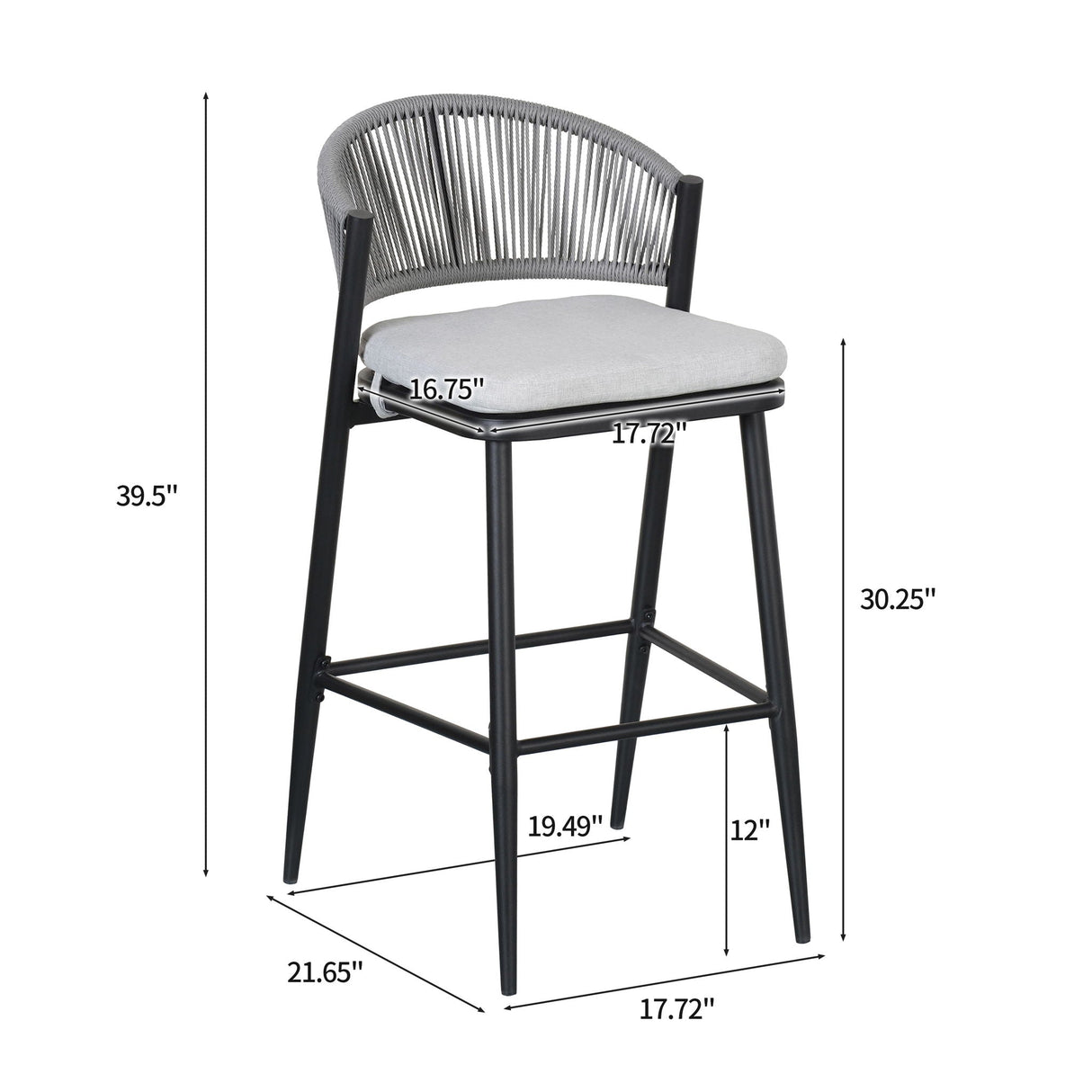 Outdoor Bar Height Metal Frame Counter Stools with Scallop-Shaped Backrest & Water-Resistant Cushions