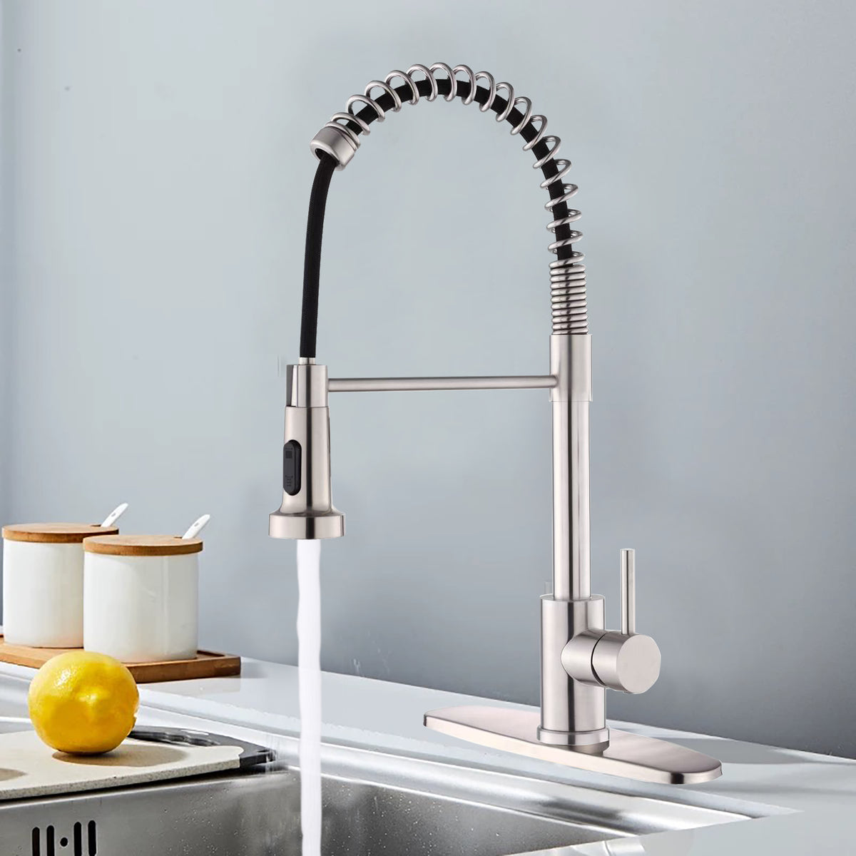 Brushed Nickel Kitchen Faucet with Pull Down Sprayer