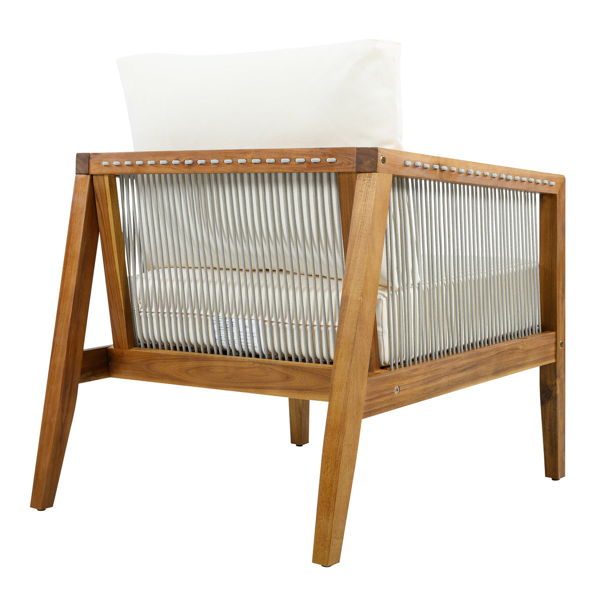 Outdoor Club Chair (Set of 1) - Acacia Wood Frame with Rope Back
