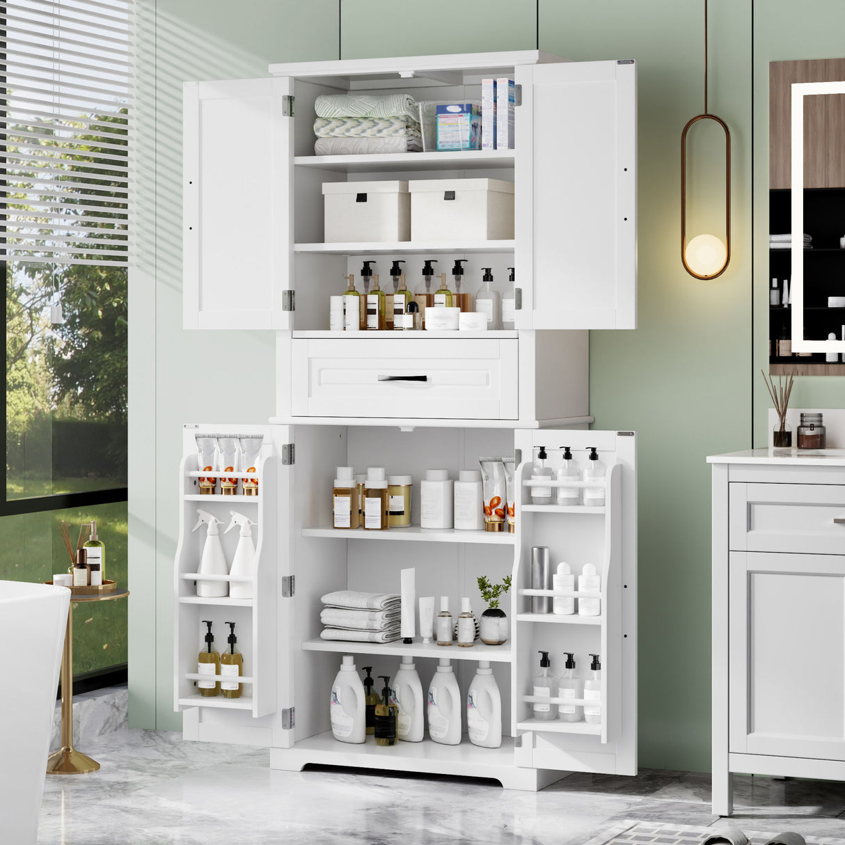 Bathroom Storage Cabinet With Multifunctional Storage Space, Drawer With Slide Rails, Adjustable Shelf