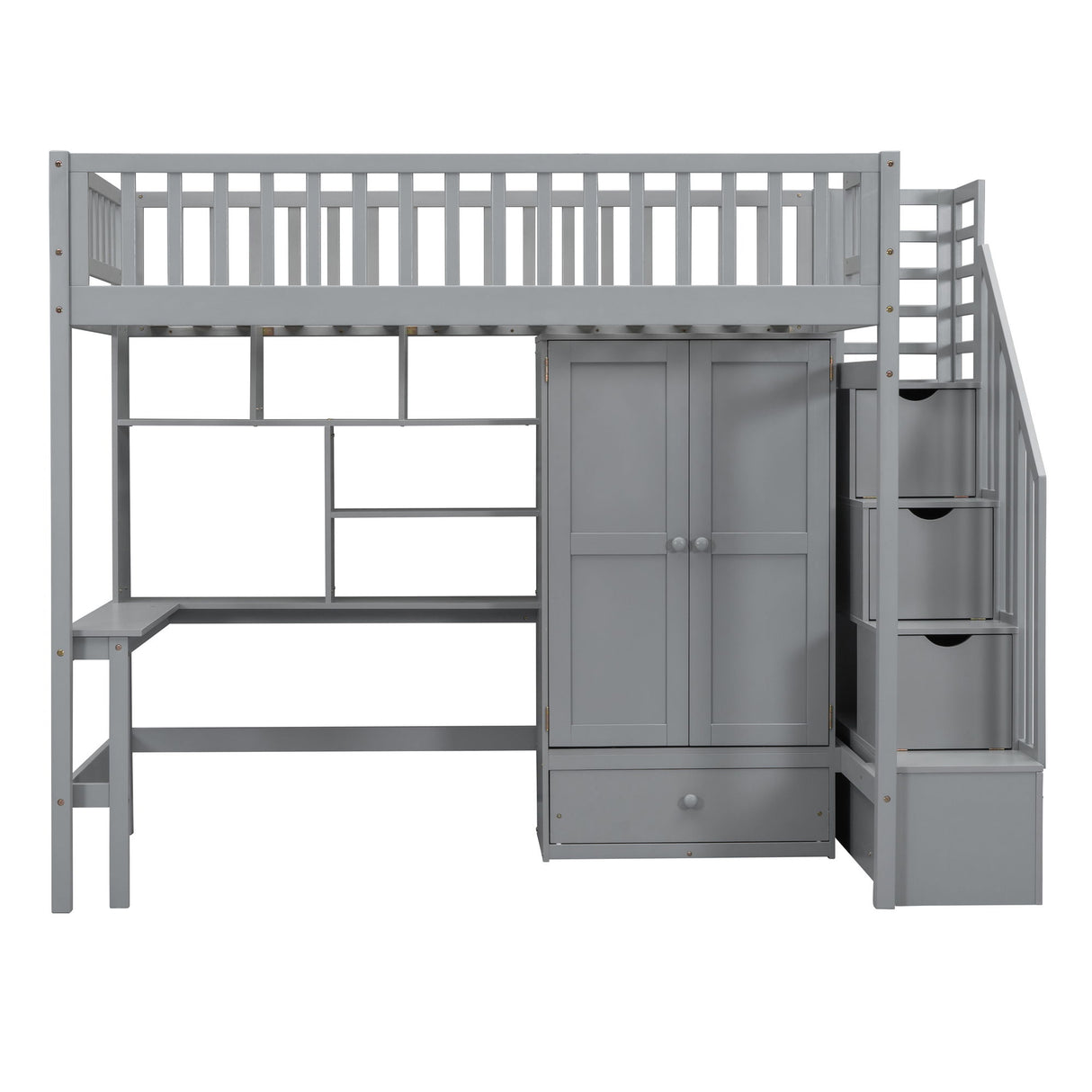 Loft Bed With Bookshelf, Drawers, Desk, And Wardrobe