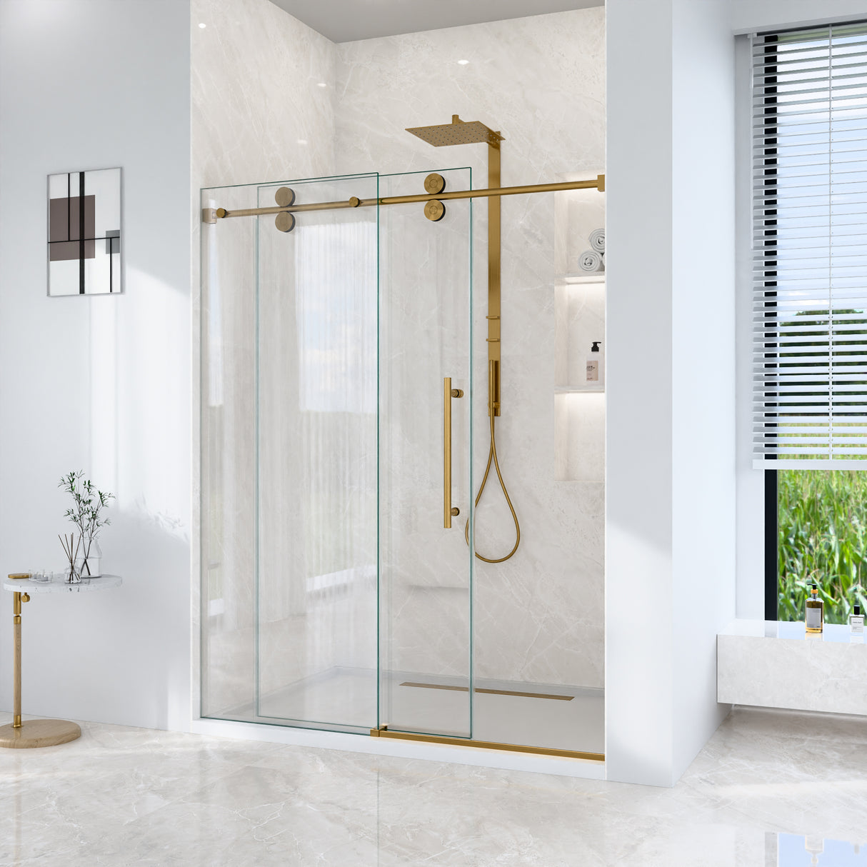 56"-60"W x 72"H Frameless Single Sliding Shower Door