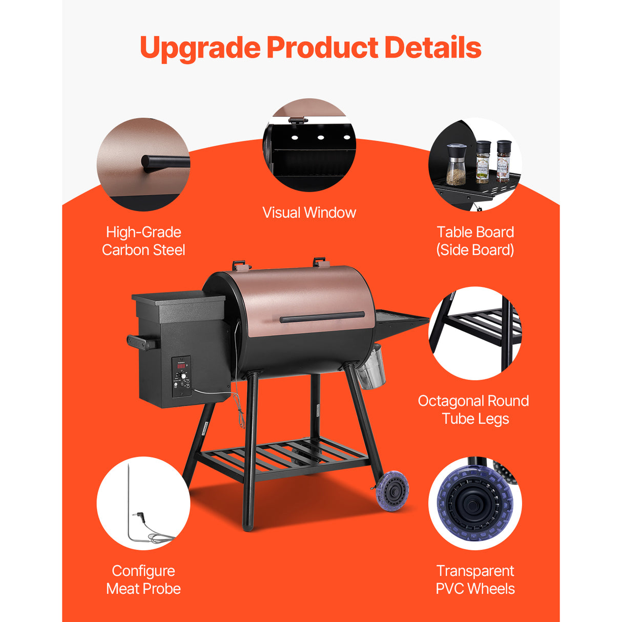 Wood Pellet Grill Smoker Outdoor Electric BBQ Grills 456 Sq.in Cook Area