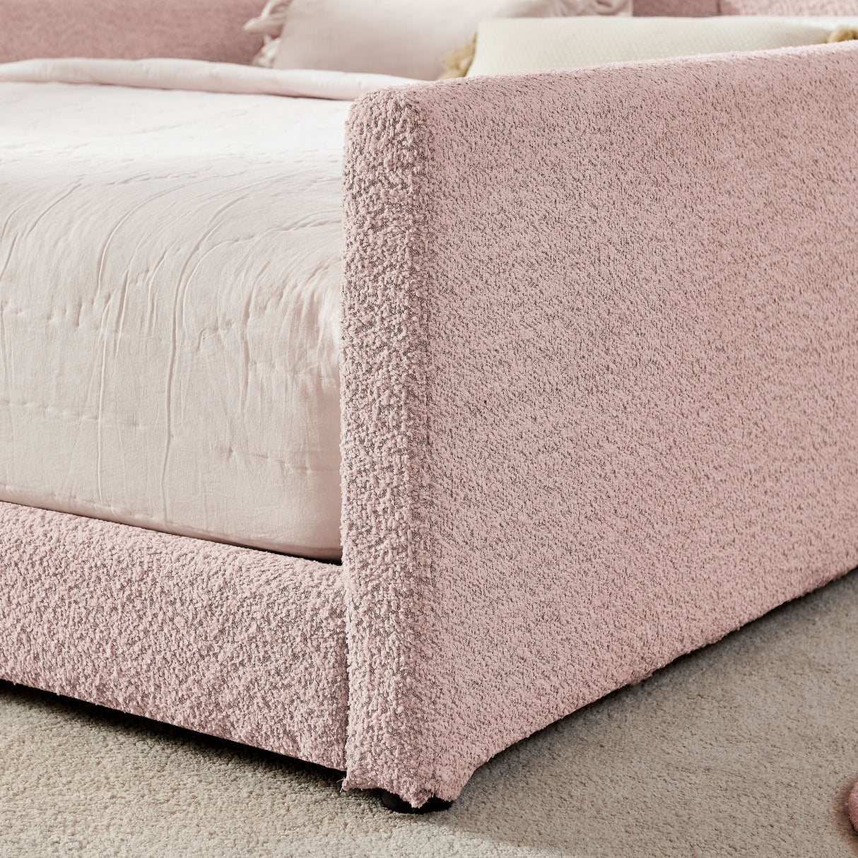 Cute Rabbit Ear Upholstered Platform Bed Frame With Safety Rail