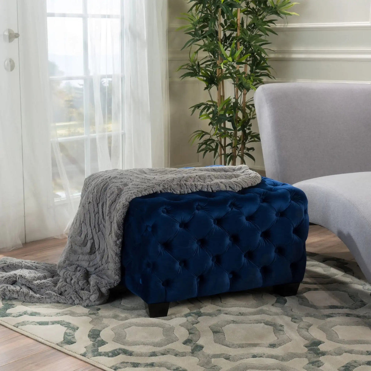 Modern Glam Ottoman With Velvet Upholstery And Button Tufted Design - Best Buy Furniture