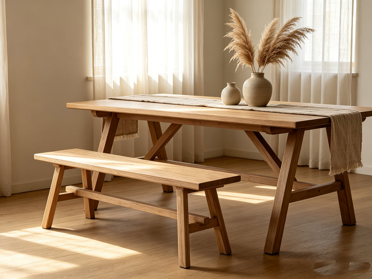 55" Farmhouse Wood Bench - Rustic Solid Wood Dining Room & Entryway Bench