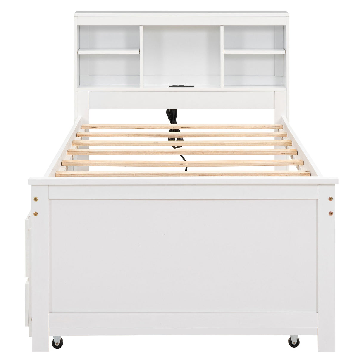 Platform Bed With Storage Headboard, USB, Trundle And 3 Drawers