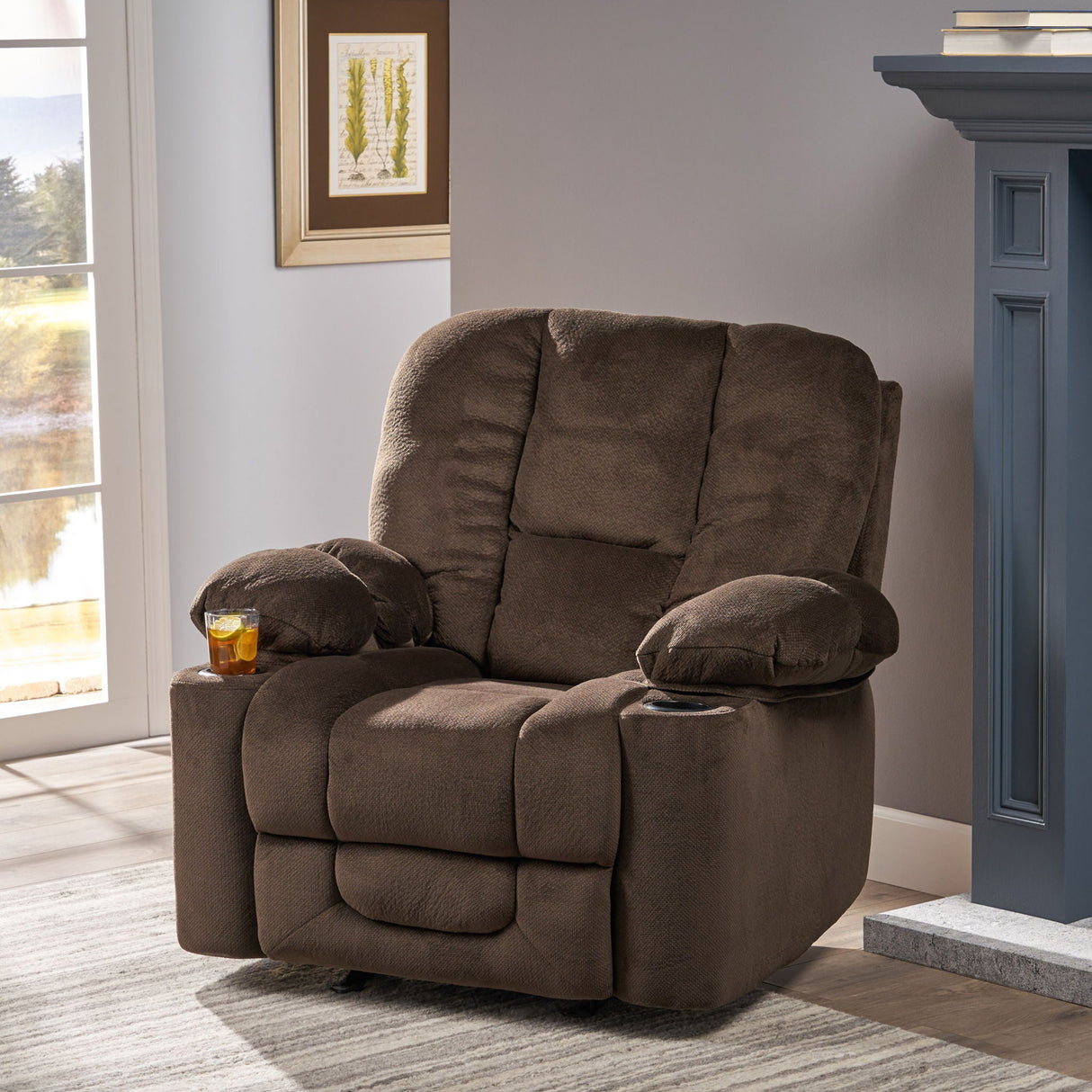Luxurious Manual Recliner Chair With Skin-Friendly Fabric And Dual Cup Holders - Best Buy Furniture