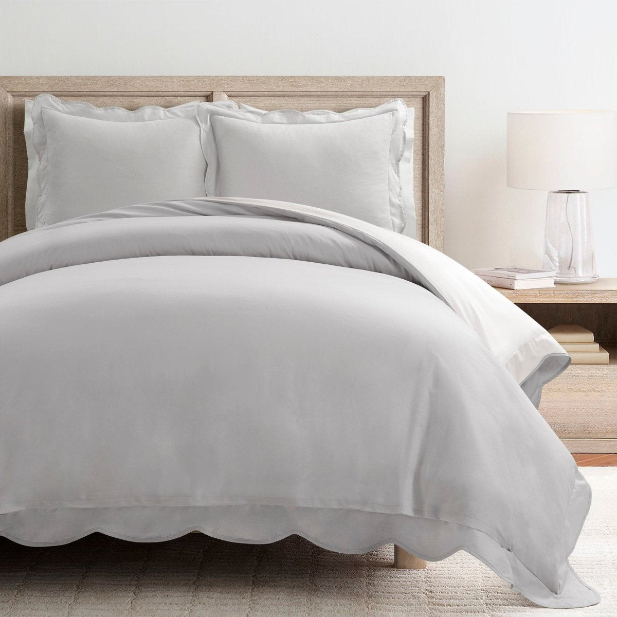 LushDecor Coastal Chic Scalloped Edge 100% Cotton Reversible Duvet Cover Set