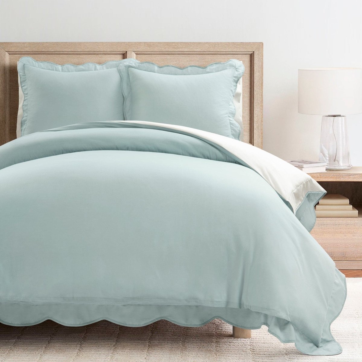 LushDecor Coastal Chic Scalloped Edge 100% Cotton Reversible Duvet Cover Set - view 11