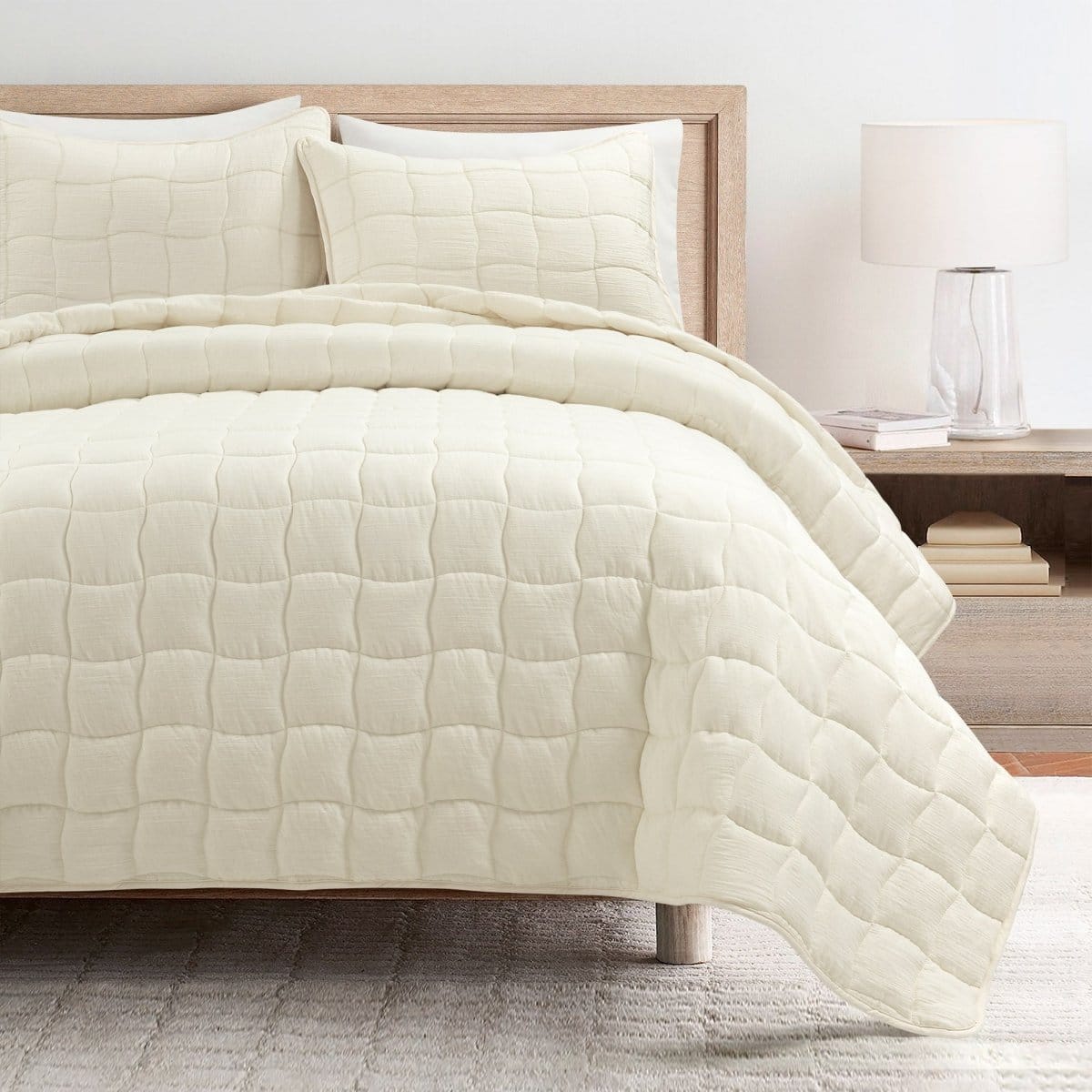 LushDecor Cloud Gauze 3 Piece Quilt Set in Pearl White