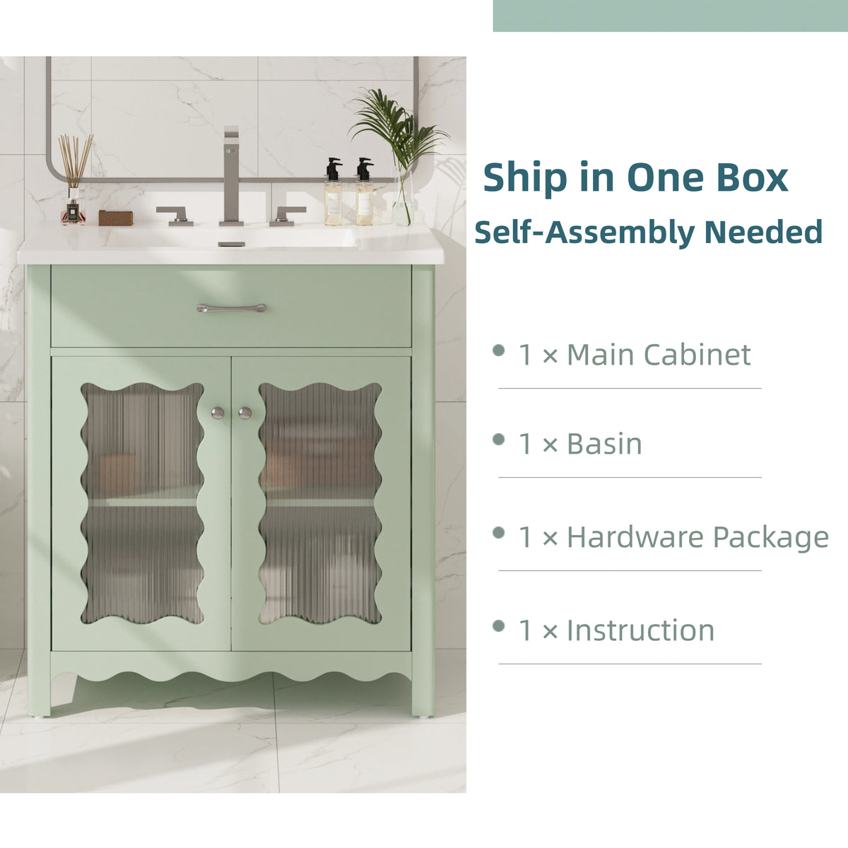 30 Inches Bathroom Vanity with Tempered Glass