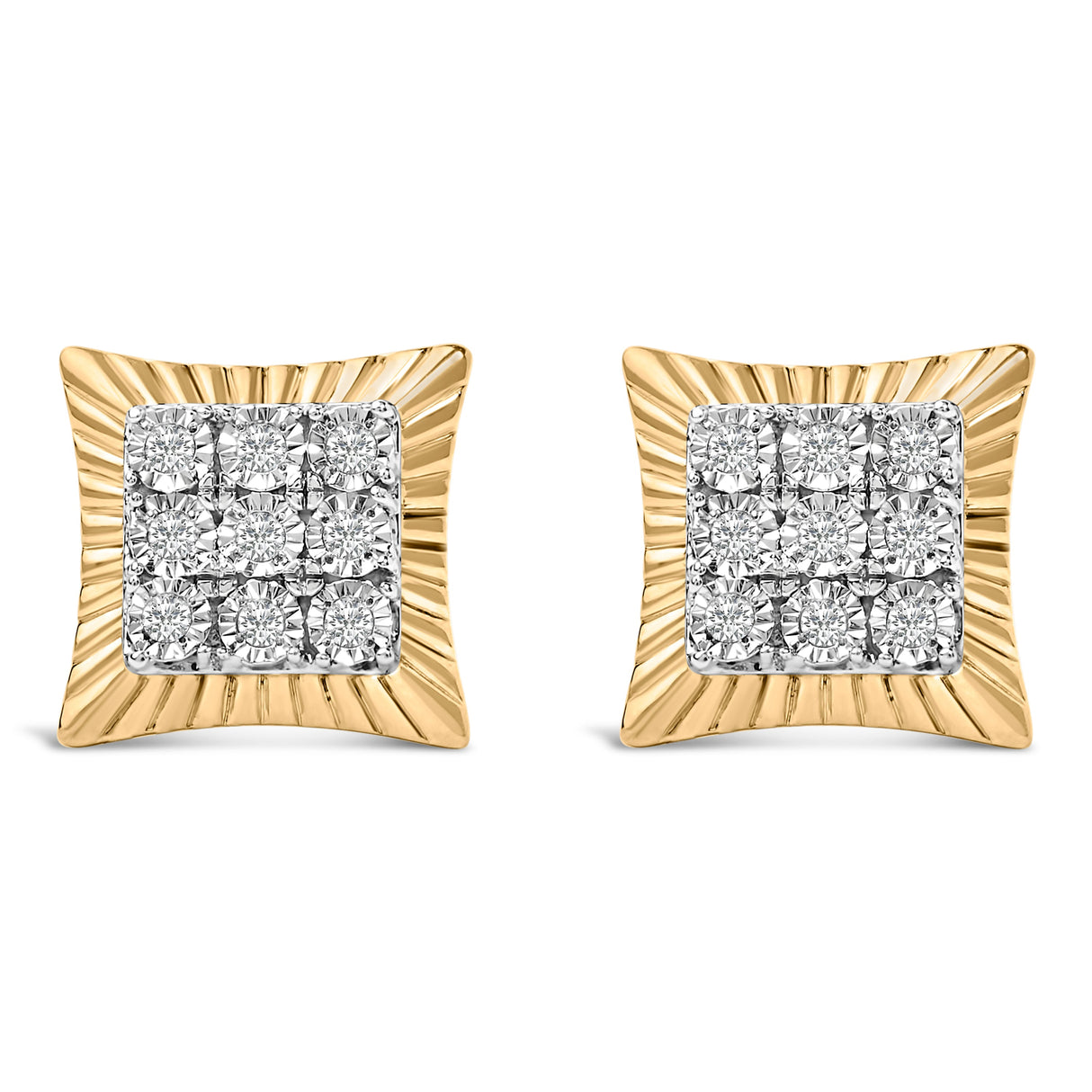 10K Yellow Gold Plated .925 Sterling Silver 1/4 Cttw Diamond Textured Halo Stud Earrings