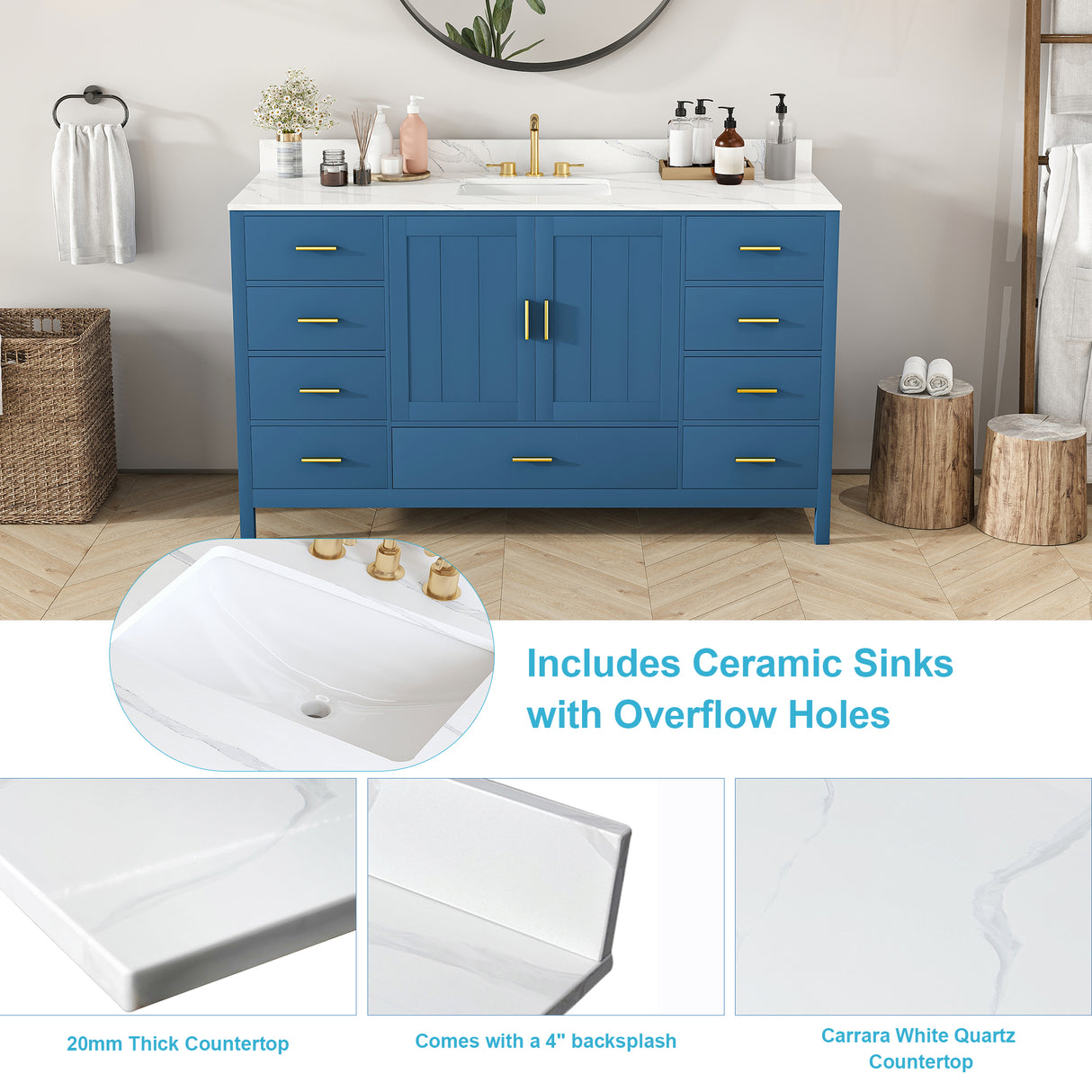 60" Modern Solid Wood Bathroom Vanity with Sink