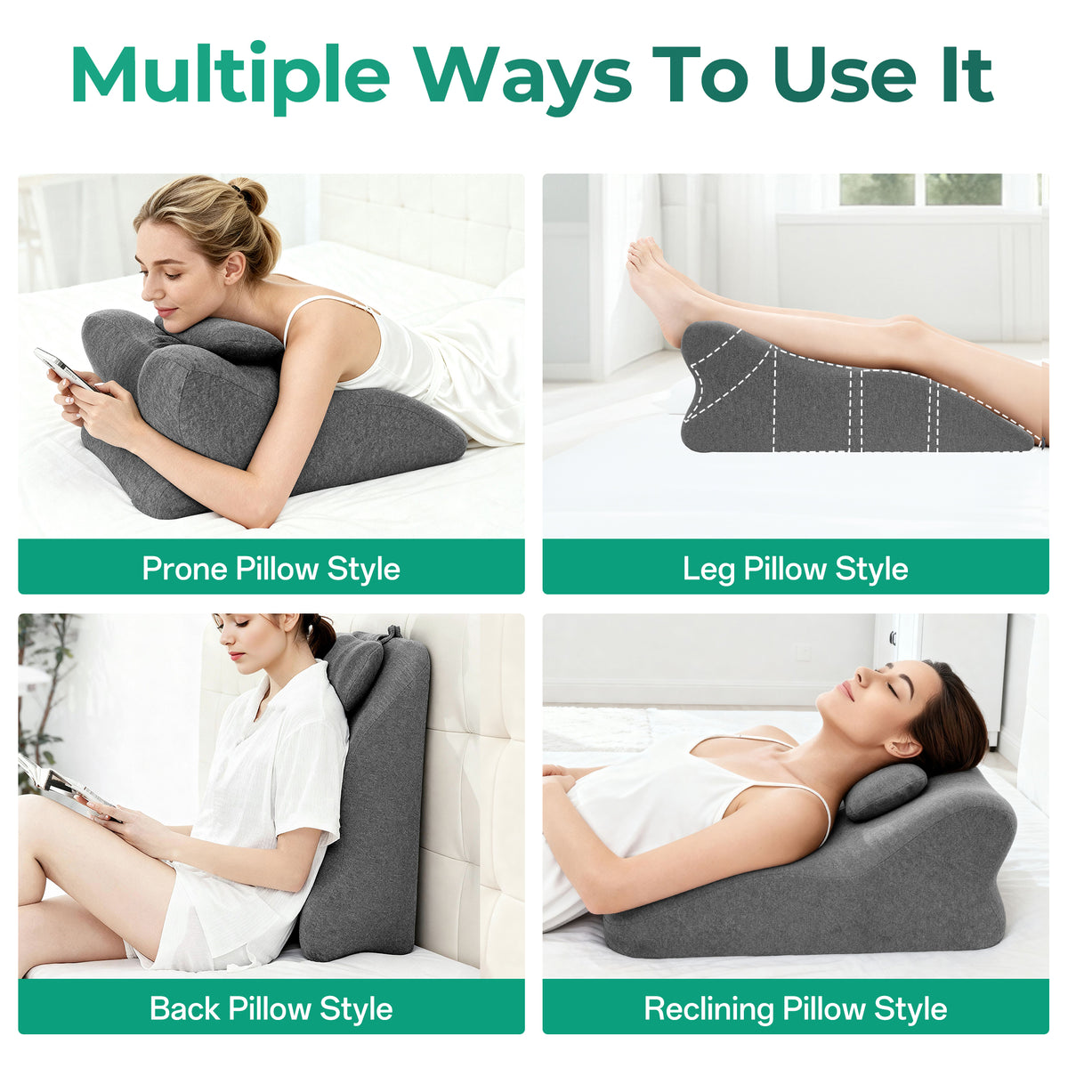 Ergonomic Spinal Posture Support & Multi-Functional Bed Pillow - Grey