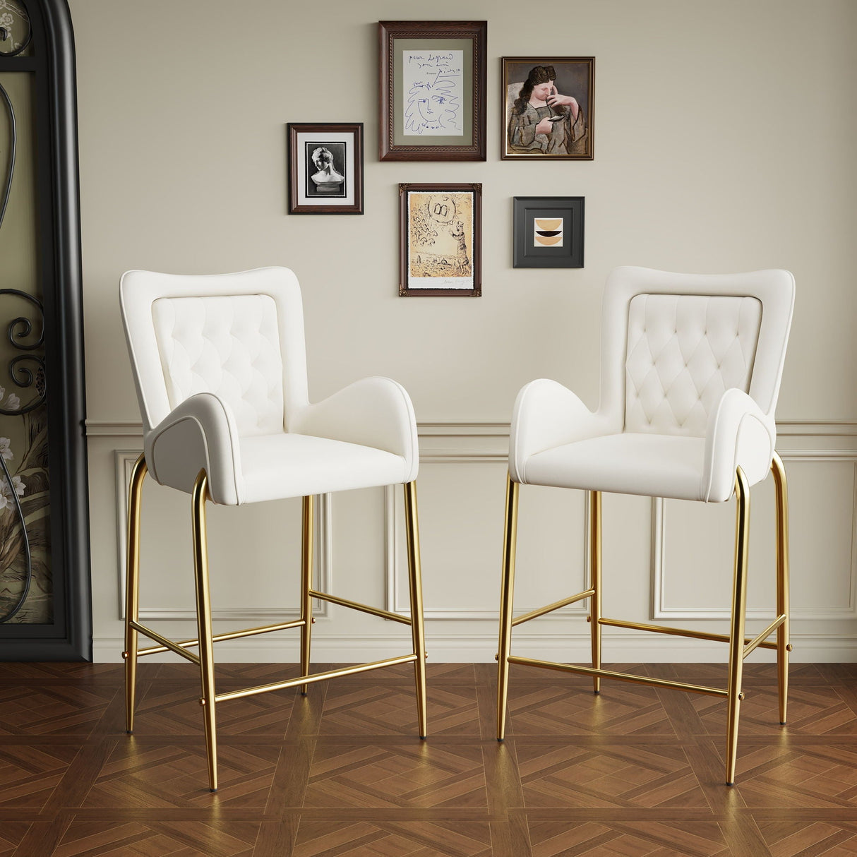 Velvet Fabric Counter Height Bar Stools (Set of 2) - Best Buy Furniture