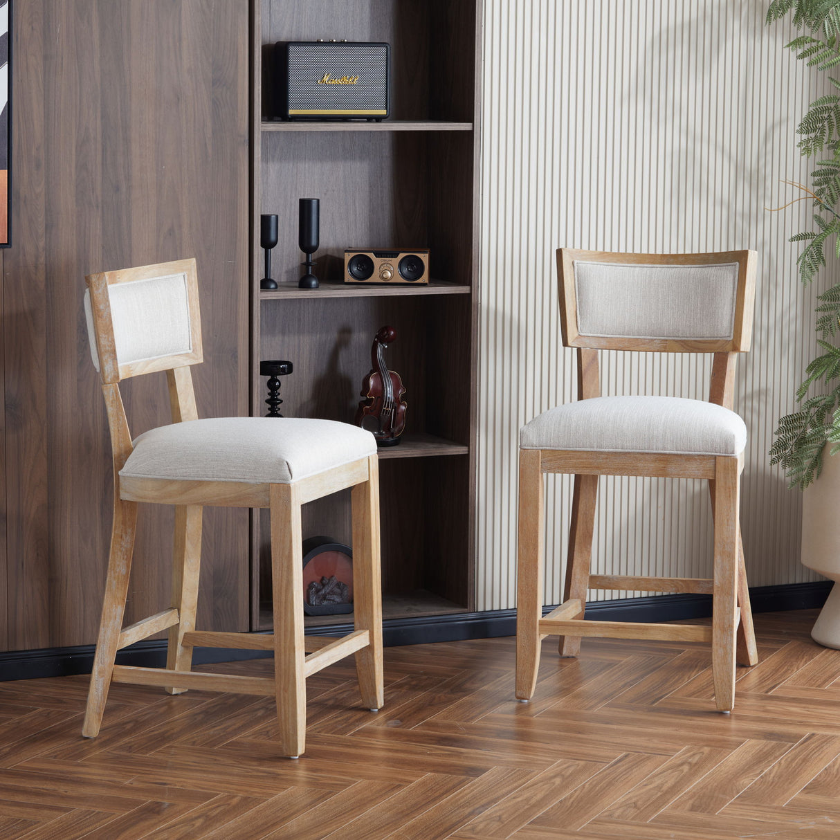 Upholstered Counter Height Bar Stools With Comfy Back (Set of 2)