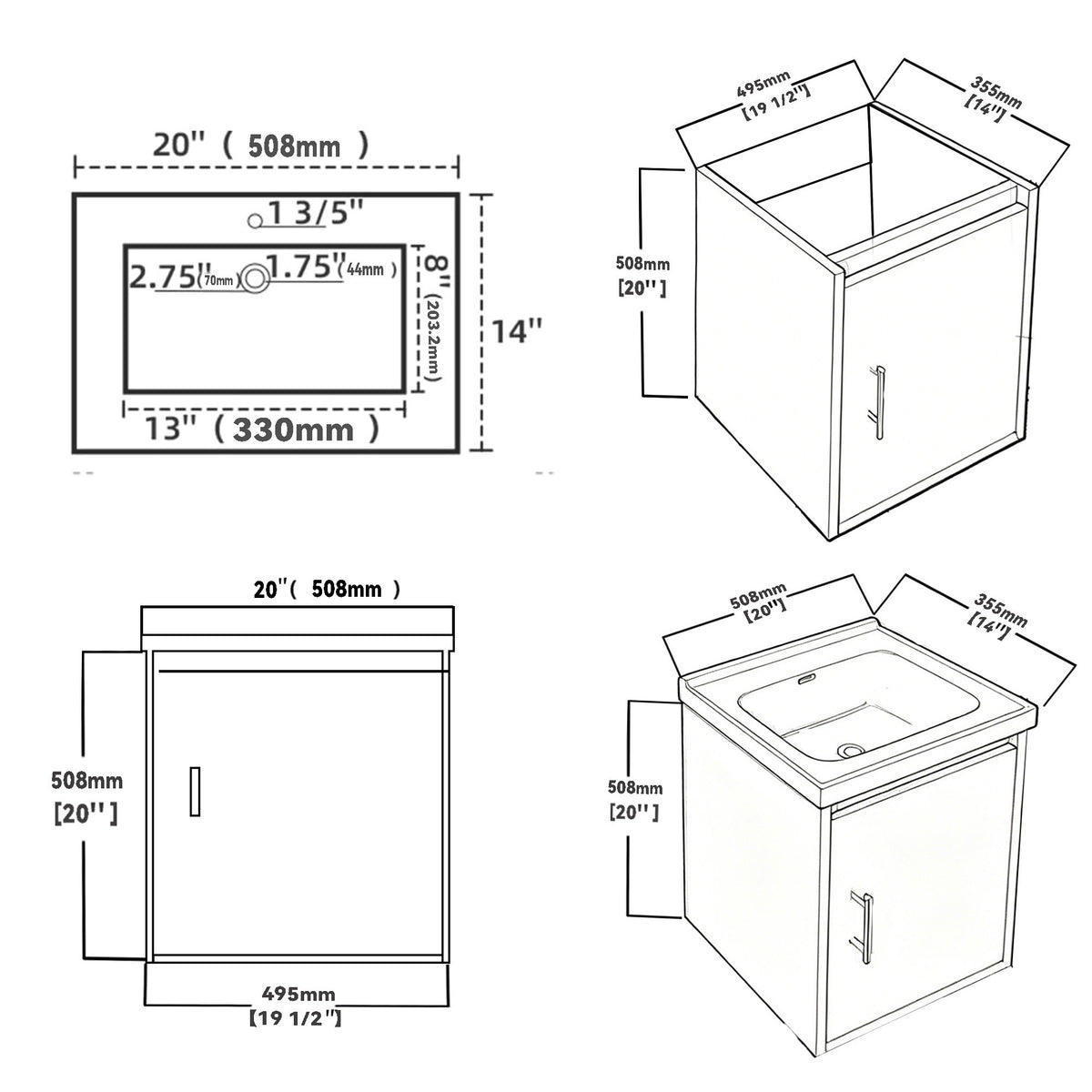 20" Floating Bathroom Vanity, Wall Mounted Plywood Cabinet