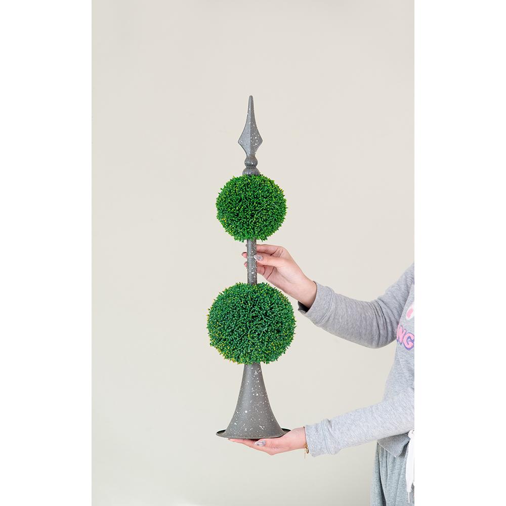 D7x26.5" Artificial Two-Tiered Boxwood Sphere Topiary on Metal Spire