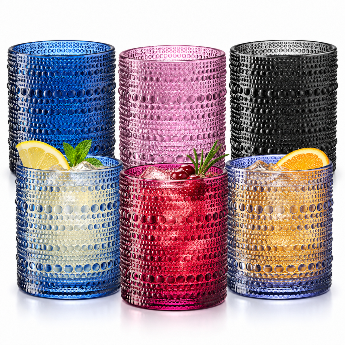 Fortuna Hobnail Lowball Glassware, Set of 6