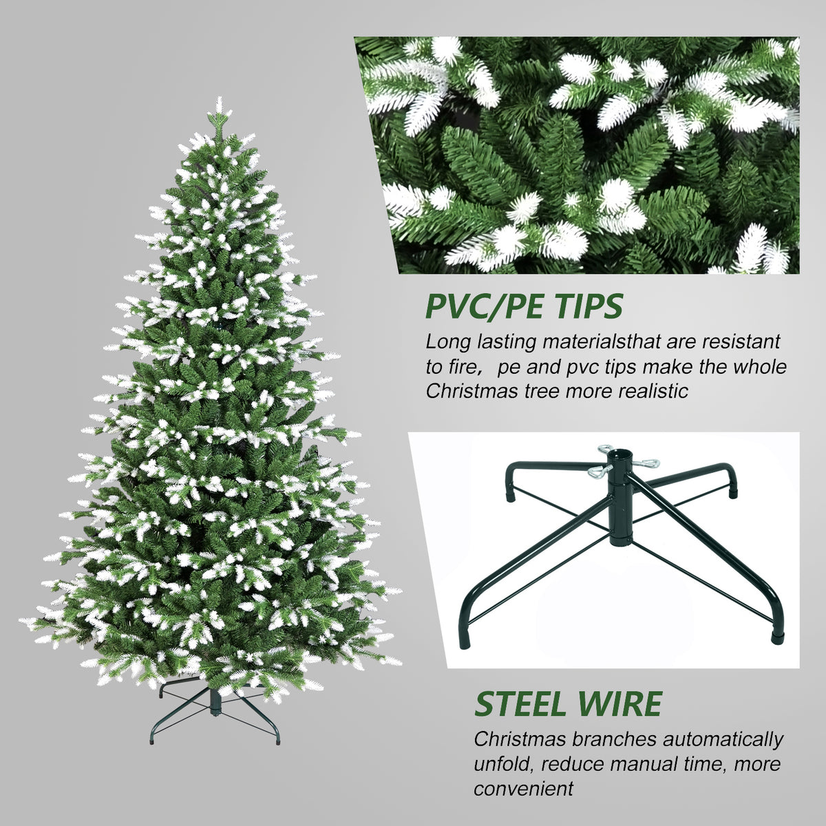 7FT Artificial Christmas Tree with White-Tipped PE & PVC Mix