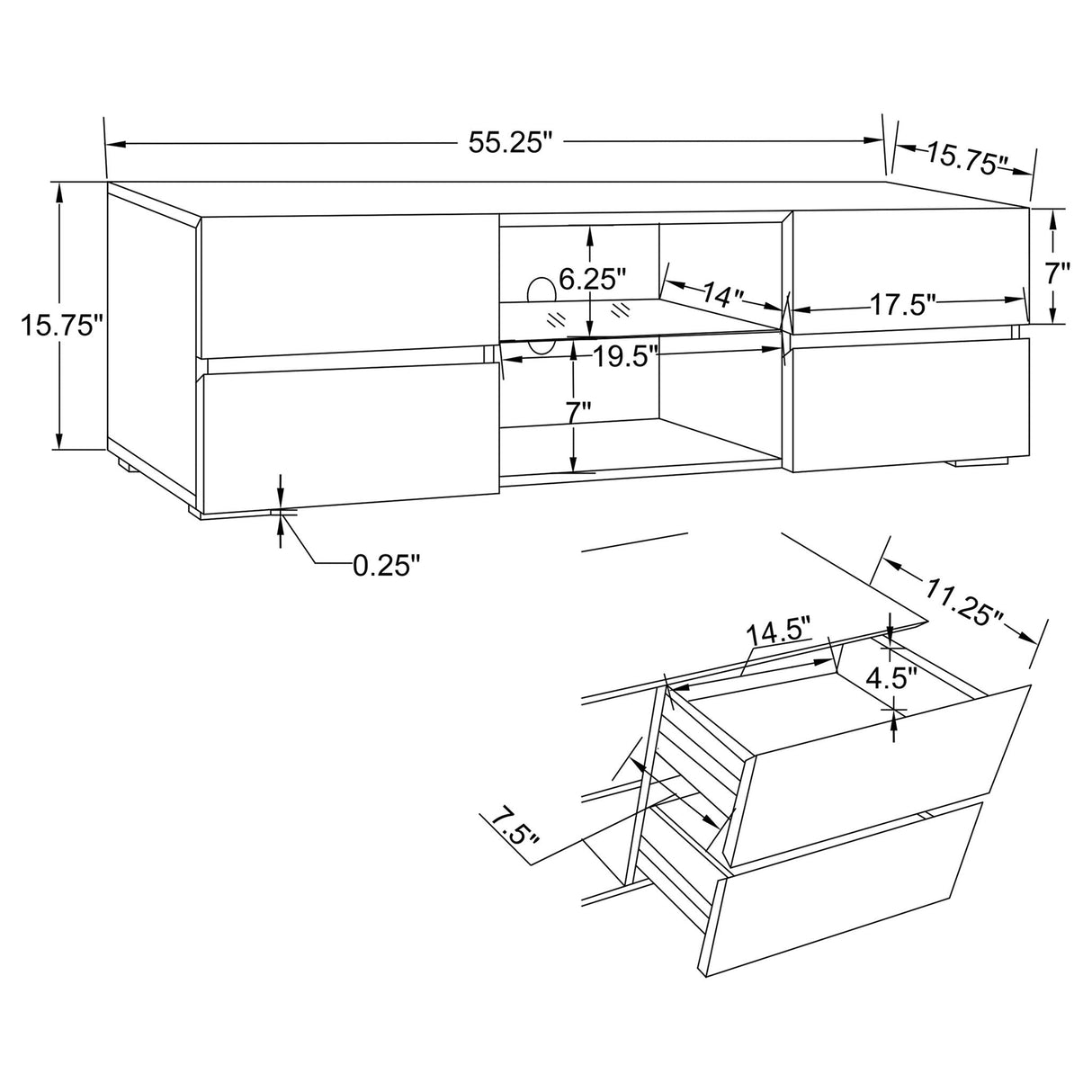 Glossy 4 Drawer TV Console - White