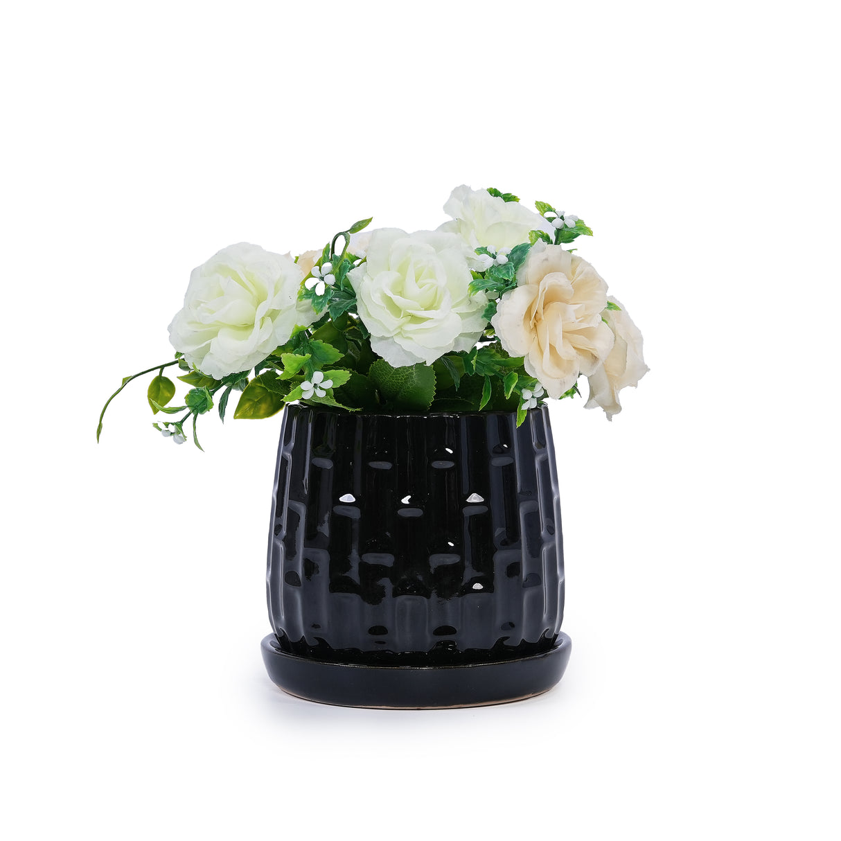 Handmade Ceramic Flower Pot with Groove Pattern