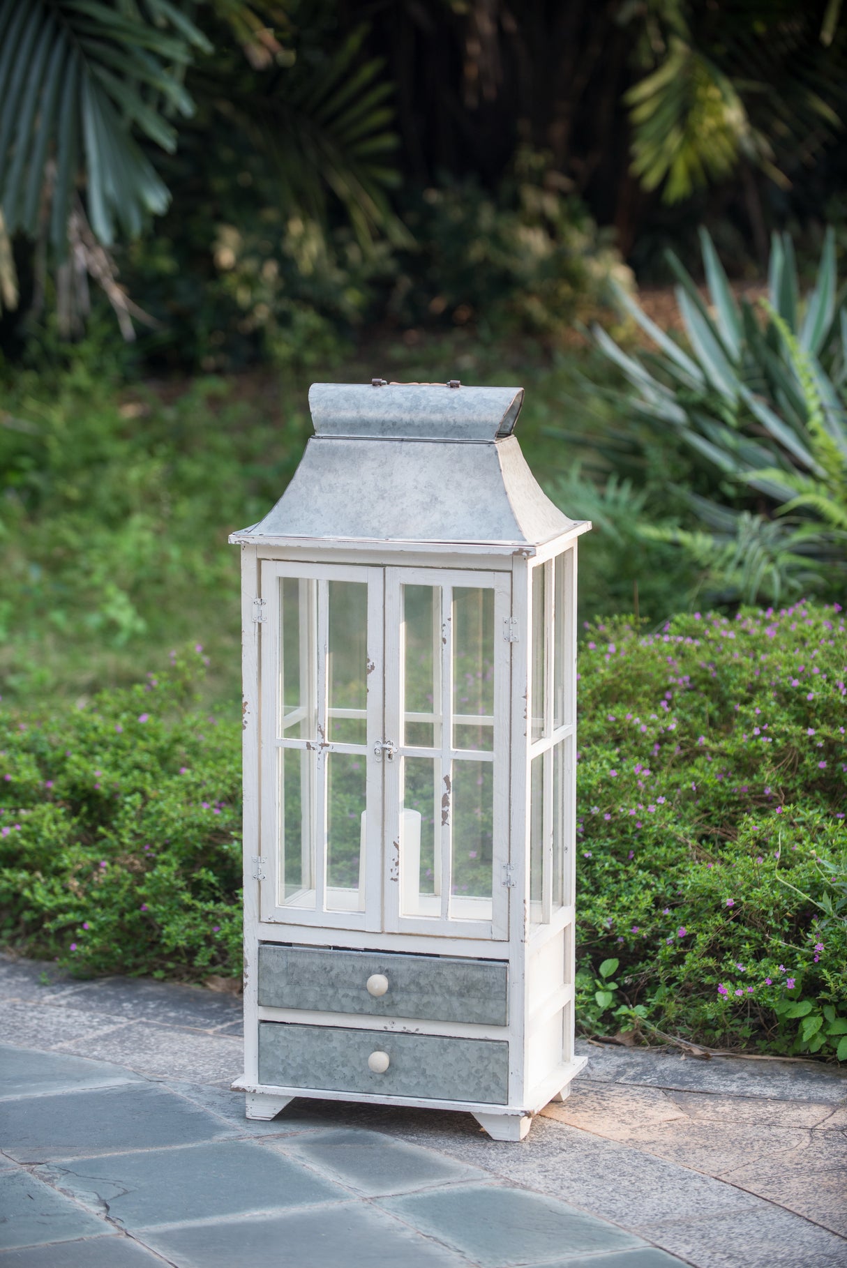 S/2 Evelyn Enclosed Lantern Set with Handle & Drawers