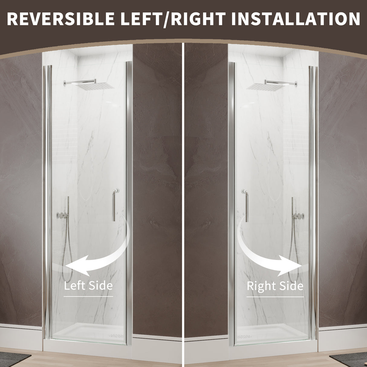 34 In. to 36 In. x 72 In. Semi-Frameless Pivot Shower Door