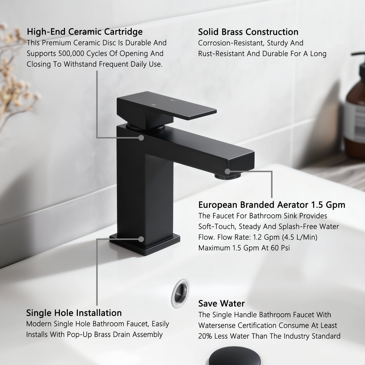 Single Handle Bathroom Faucet, Matte