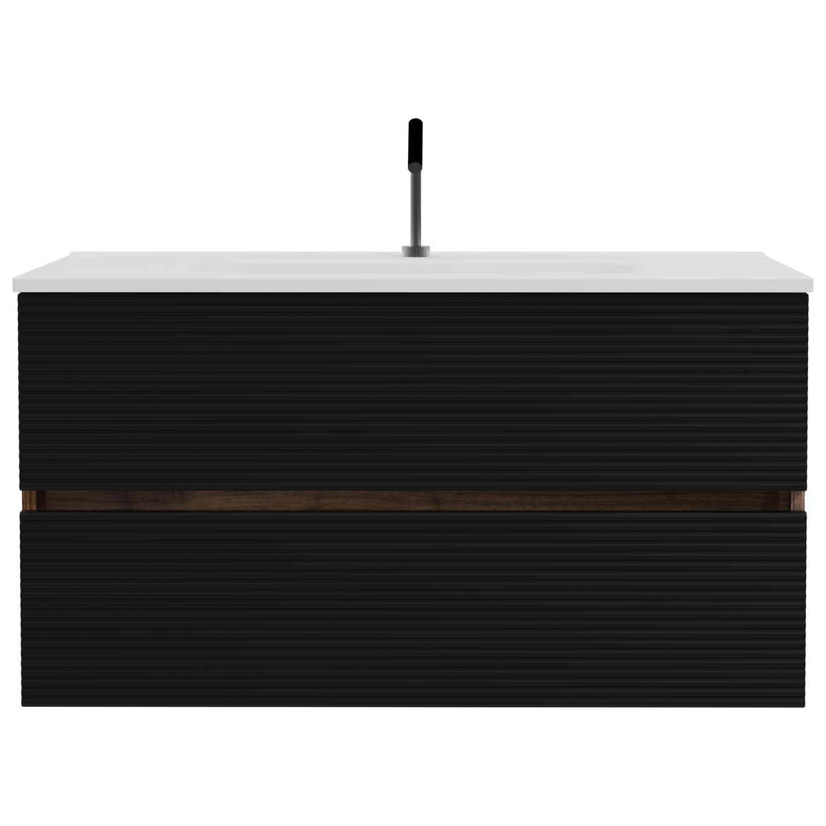 Gloria 36-Inch Wall-Mounted Bathroom Vanity, Black and Walnut