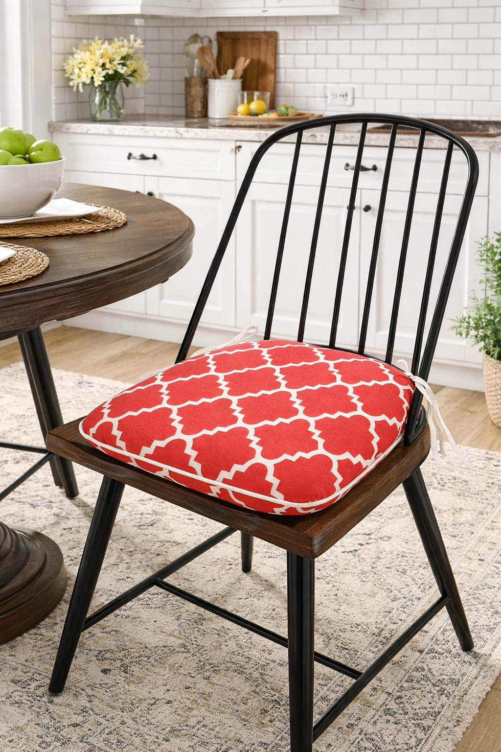 Plaid Outdoor Chair Cushions with Straps - Set of 4