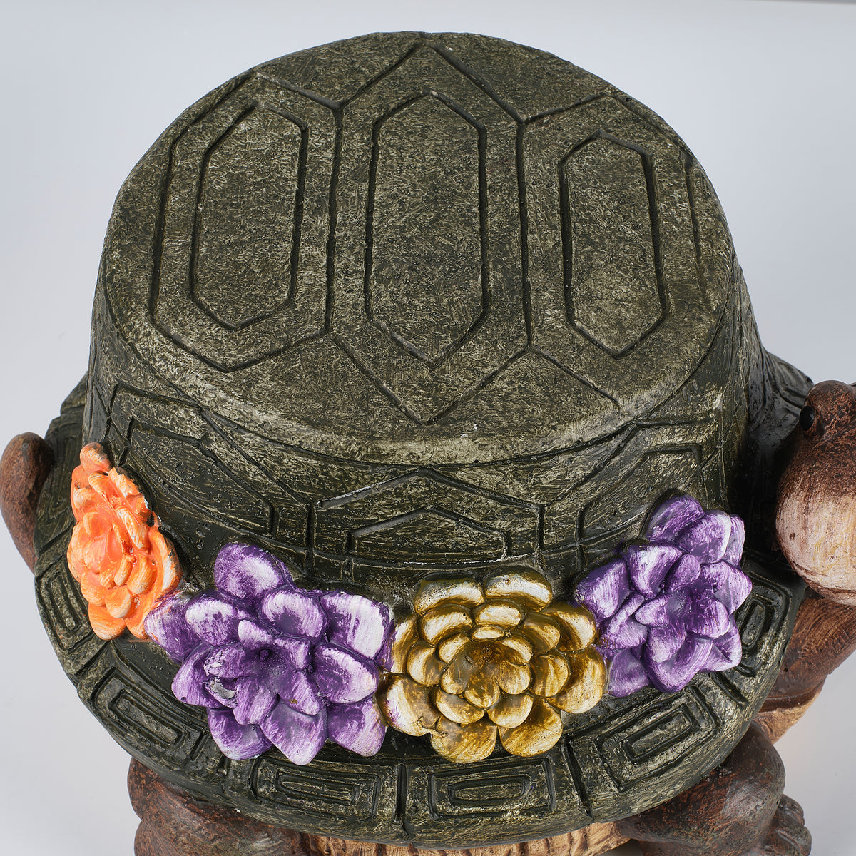 Turtle Garden Statue Outdoor Stool with Floral Detail - Multi-Color