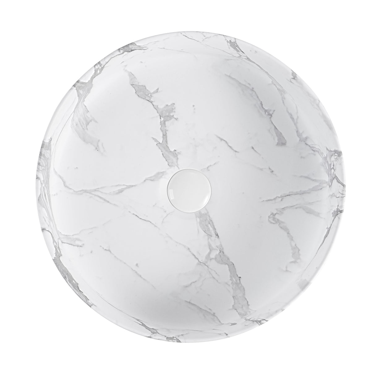 Integrated Carrara White Ceramic Basin, 14-Inch Round