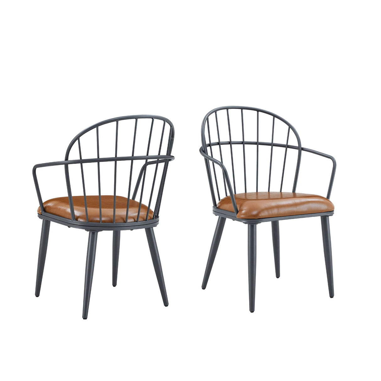 Industrial Inspired Upholstered Dining Chair Set With Metal Legs (Set of 2) - Brown - Best Buy Furniture
